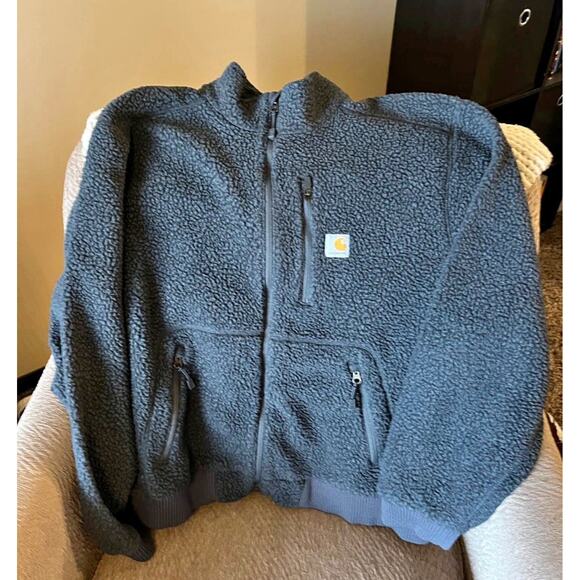 Men’s Carhartt Sherpa Navy Blue Fleece Zip Up Jacket 2XL - Picture 2 of 5